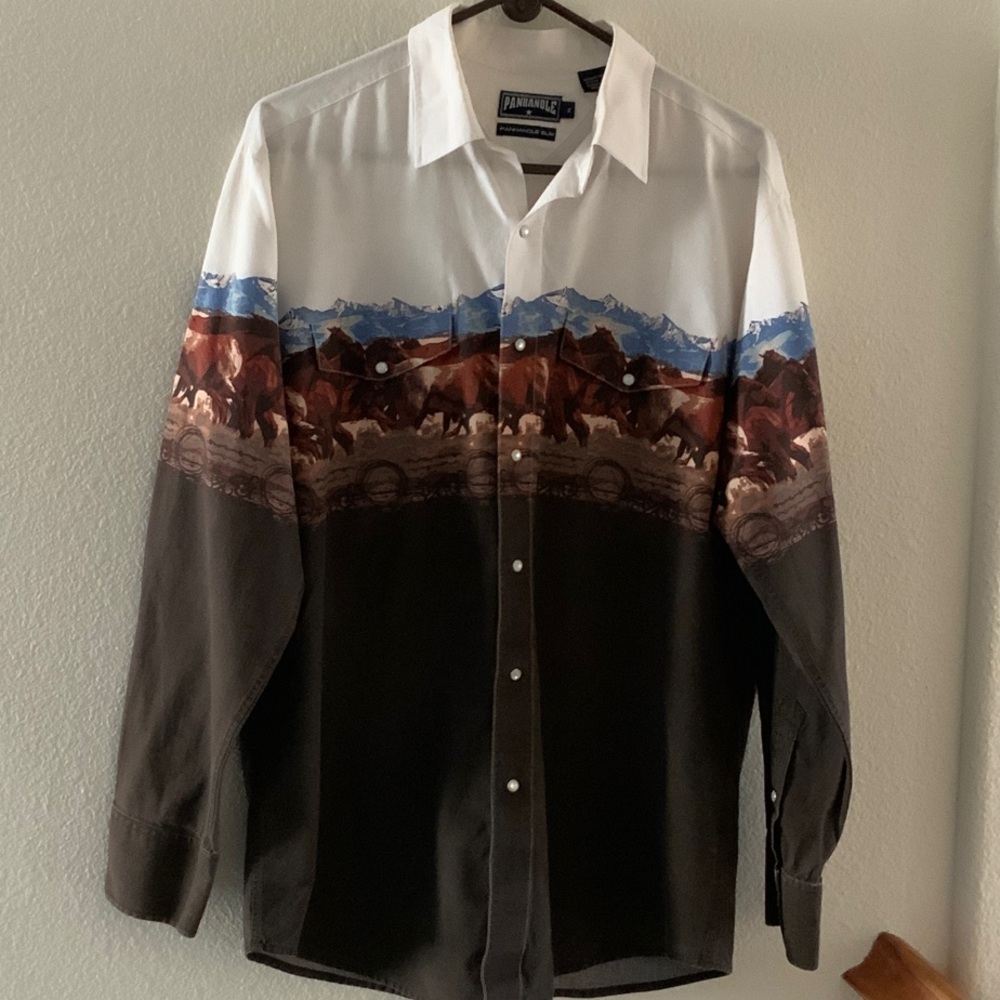Panhandle Slim Men's Shirt with Western Horse Print